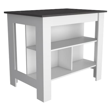 Tuhome Cala Kitchen Island, Four Legs, Three Shelves, White/Onyx ABX6535